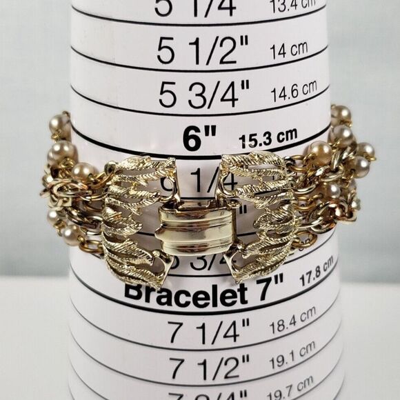 Vintage 1990's Signed Star 5 Strand Gray Pearl Beads Chains 6 1/2 Bracelet - Picture 13 of 15